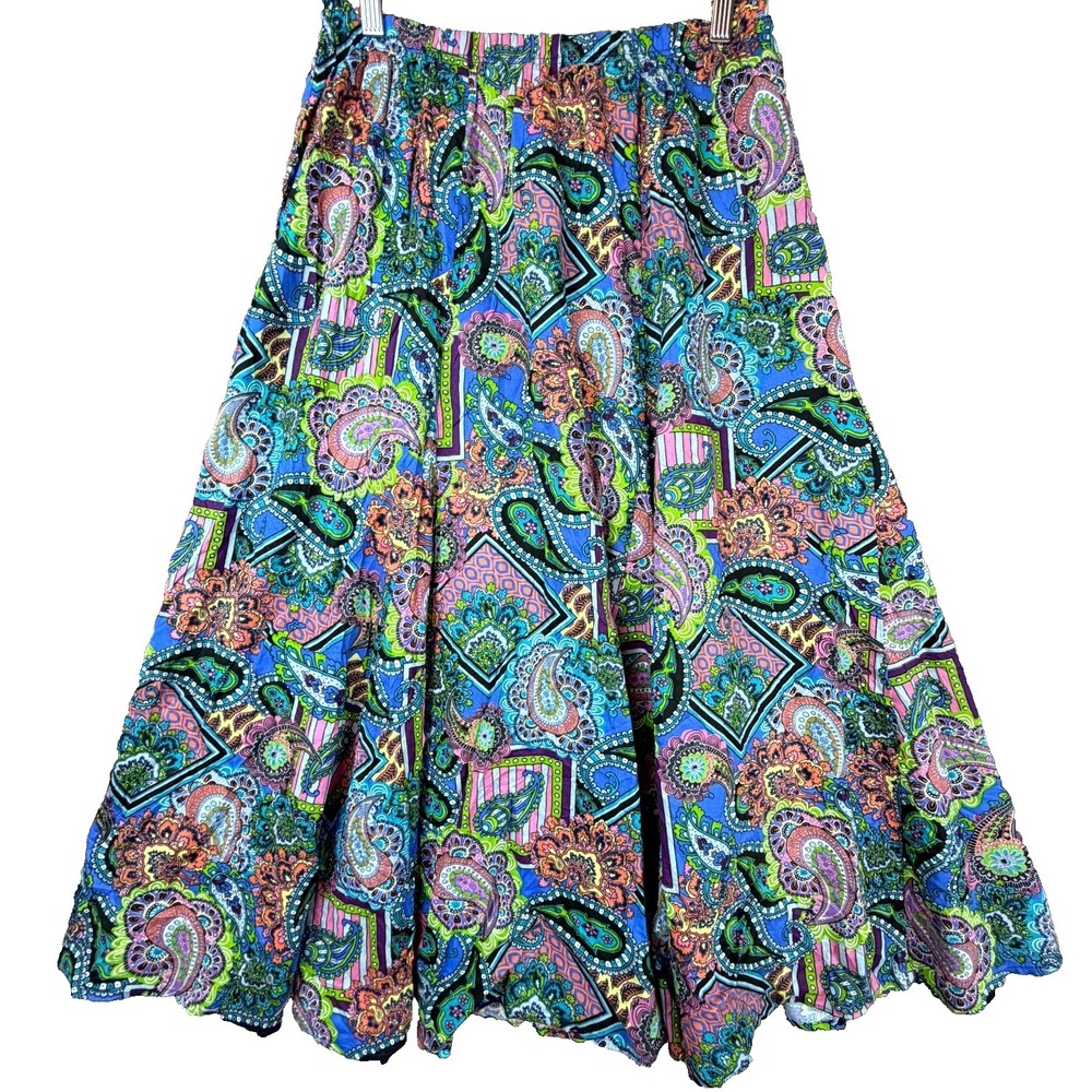 Blair Maxi Skirt Womens Medium Blue Paisley 80s Maximalist Boho A-Line Rayon